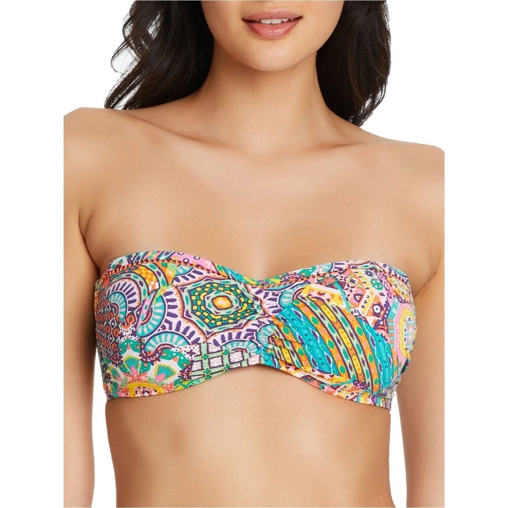 BLEU BY ROD BEATTIE Seriously Sunny Bandeau Bikini Top Multi swimsuit New